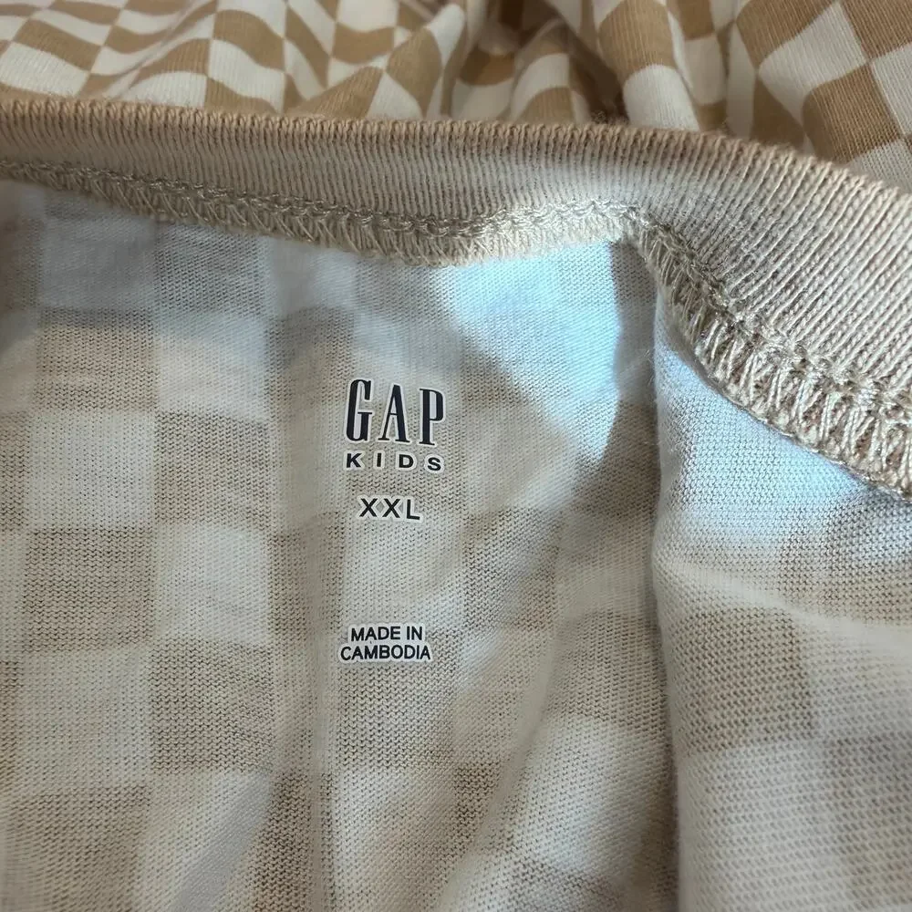 Gap Kids tan white checkered keyhole back dress